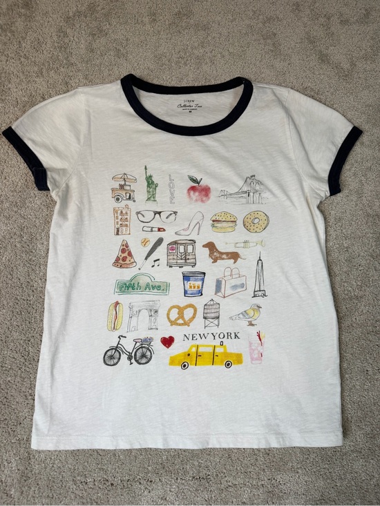 J. Crew Tops - J.Crew New York Graphic Collector Tee, Size Medium White Ringer T-Shirt